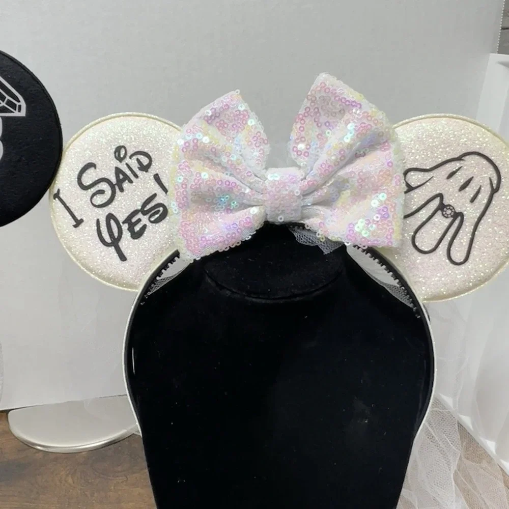 Bride Groom Mouse‎ Ears Headband I Asked I Said Yes Engagement Wedding Set